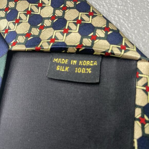 Sinsabang Pure Silk Mens Tie Necktie Blue Green Multicolor Geometric Print - Picture 3 of 6